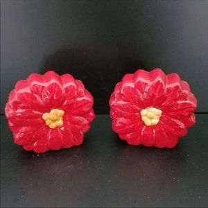 NWT Red Poinsettia Christmas Holiday Ceramic Salt And Pepper Shakers